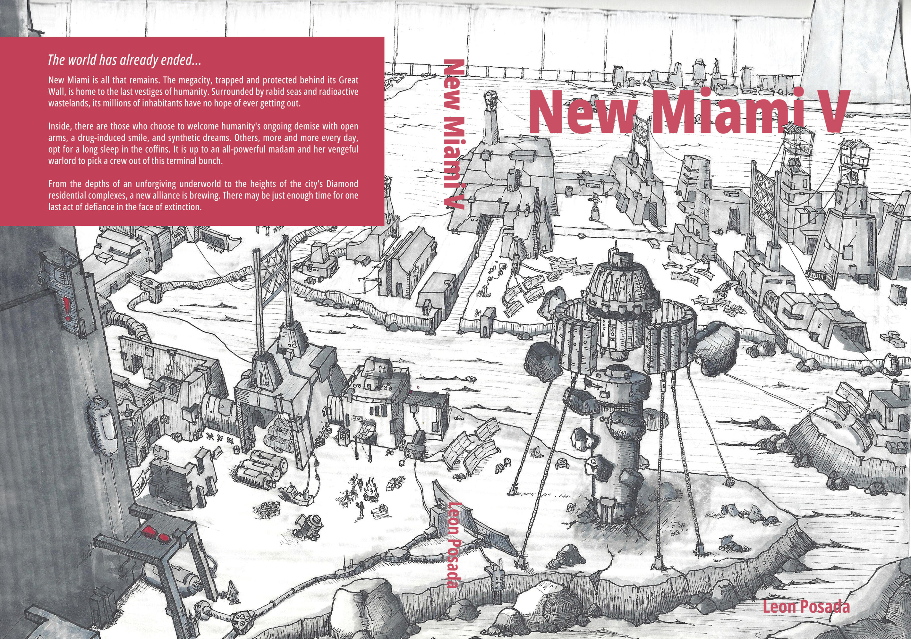 New Miami V cover illustration Cover illustration, full print wrap, and typography. Hand-inked, then composed for print.